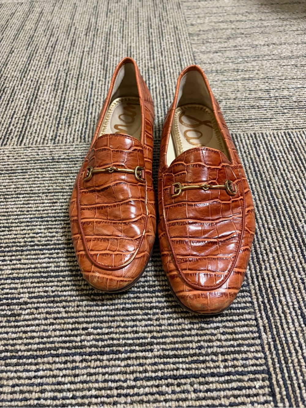 Women’s  Croc-Embossed Leather Loafers in Cognac